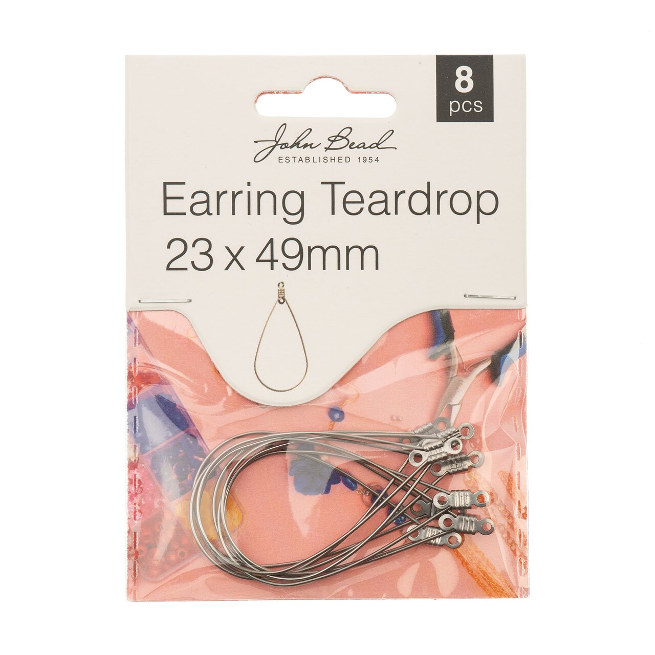 John Bead 23x49mm Teardrop Shape Earring Must Have Findings, 8pcs